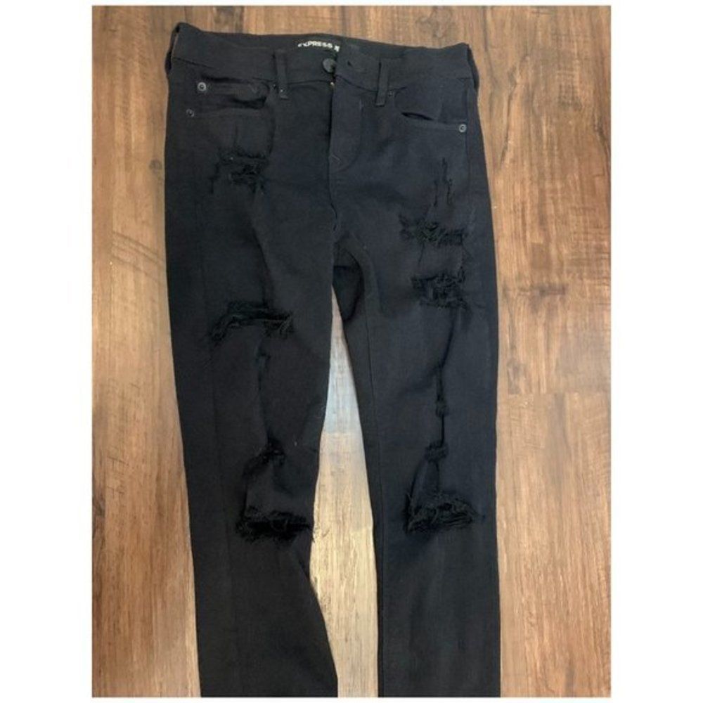 Express Mid Rise Black Ripped Ankle leggings